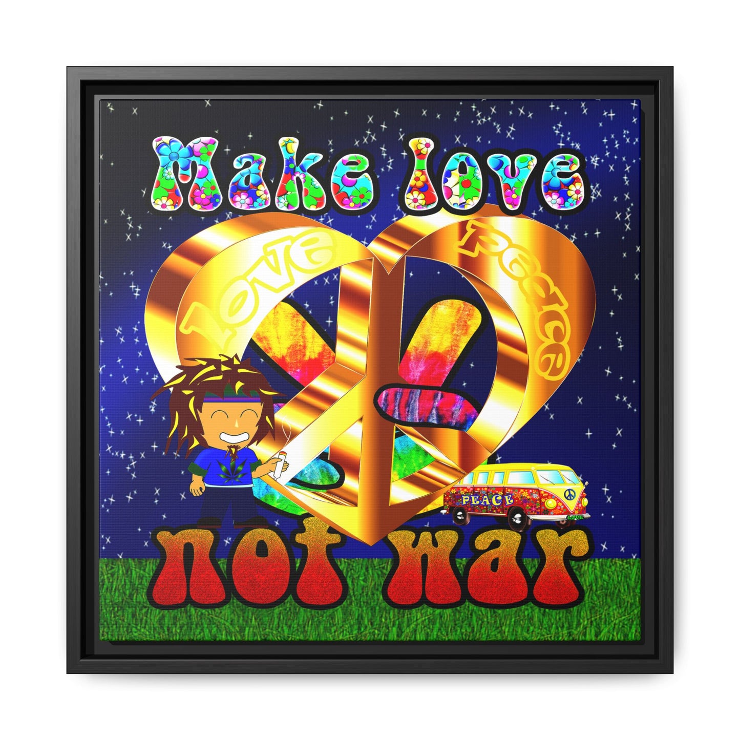 love peace - framed canvas art ('snoops' background)