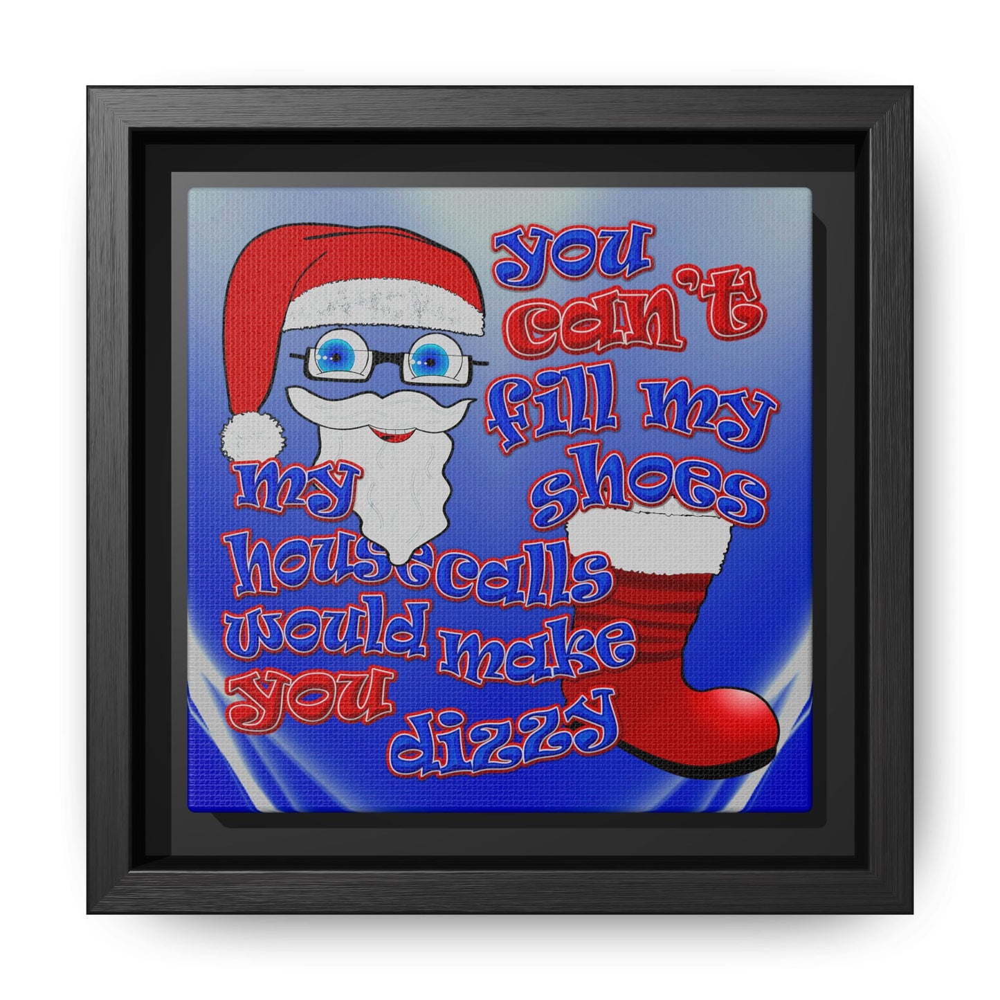 santa's shoes - framed canvas art (blue-white wave)