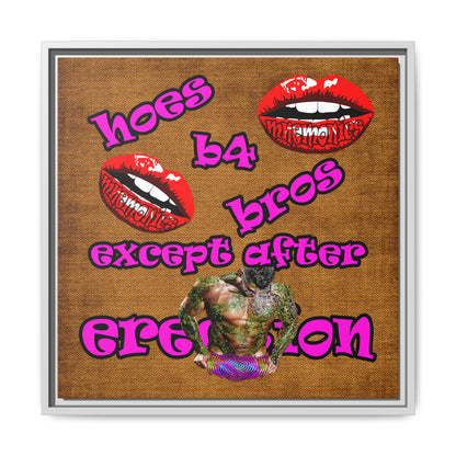hoes b4 bros - framed canvas art (brown papyrus)