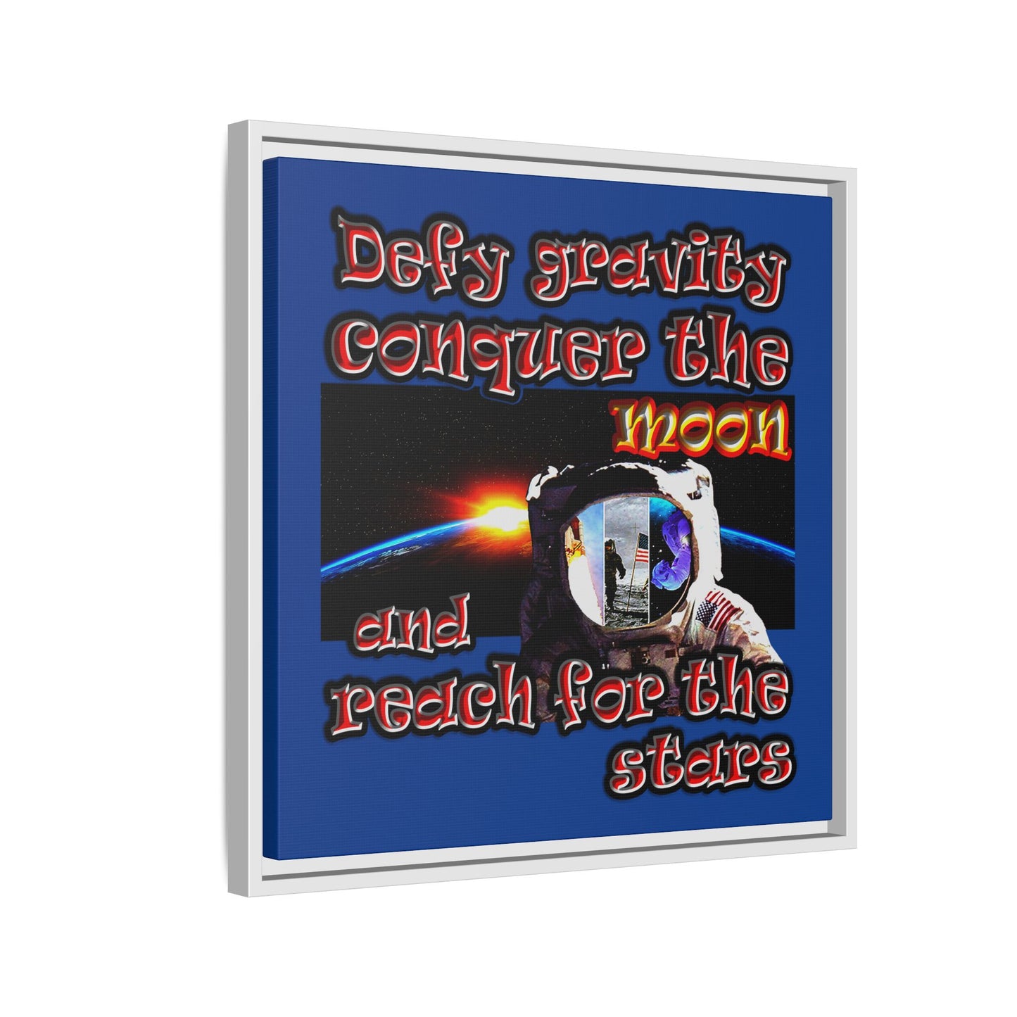 defy conquer reach - framed canvas art (dark blue)