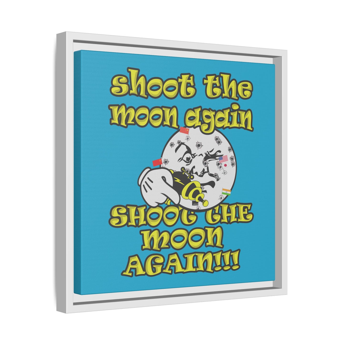 shoot the moon again - framed canvas art (turquoise)