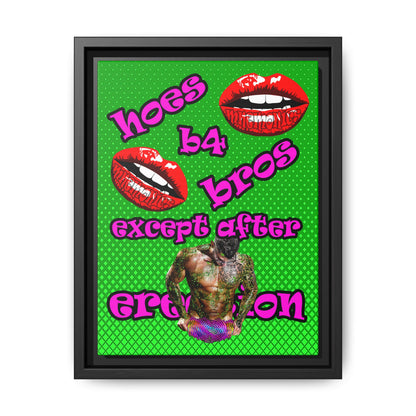 hoes b4 bros - framed canvas art (logo green)