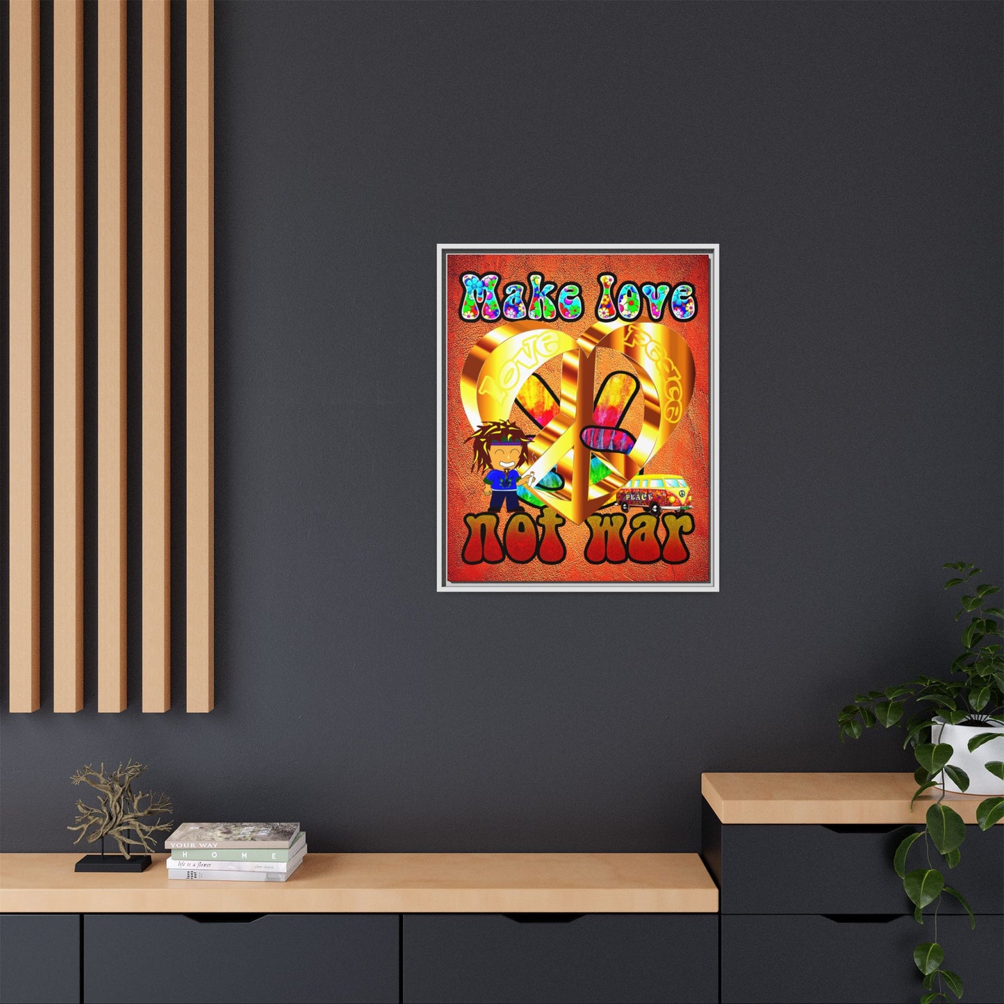 love peace - framed canvas art (burnt orange)