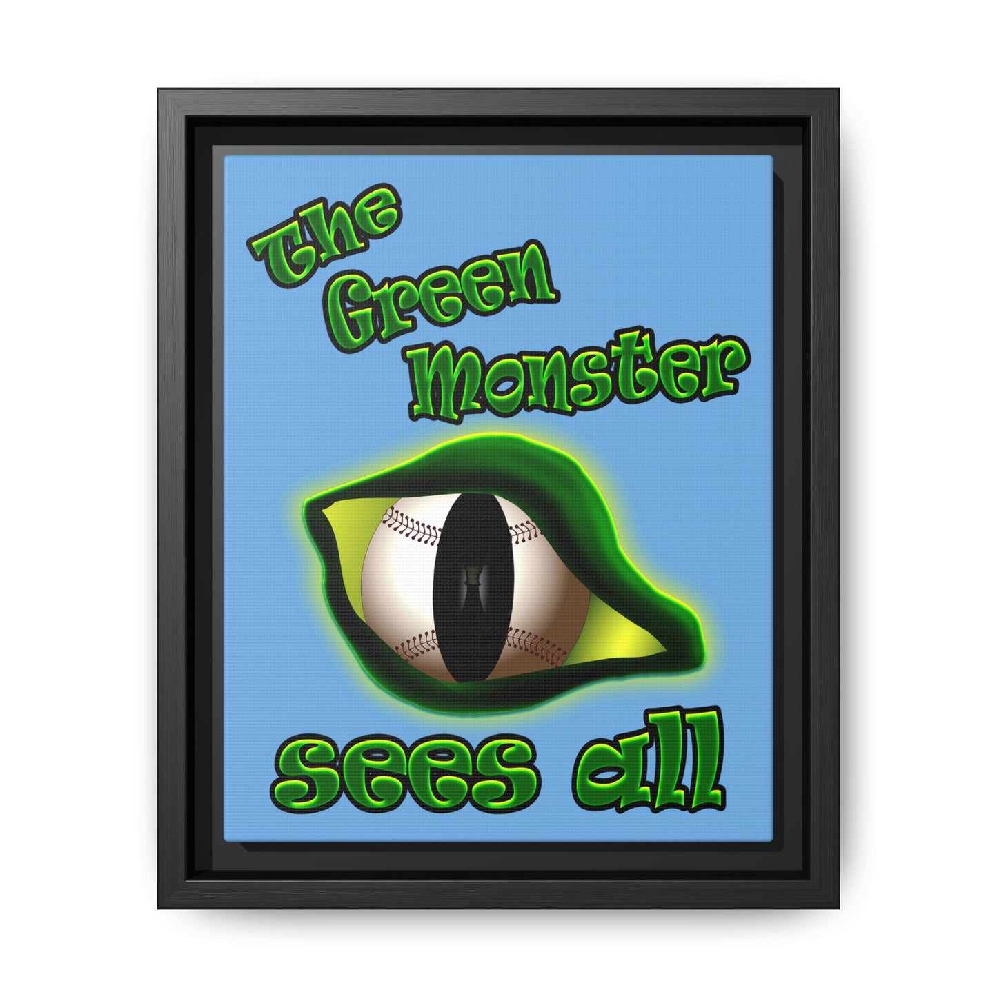 green monster - framed canvas art (light blue)