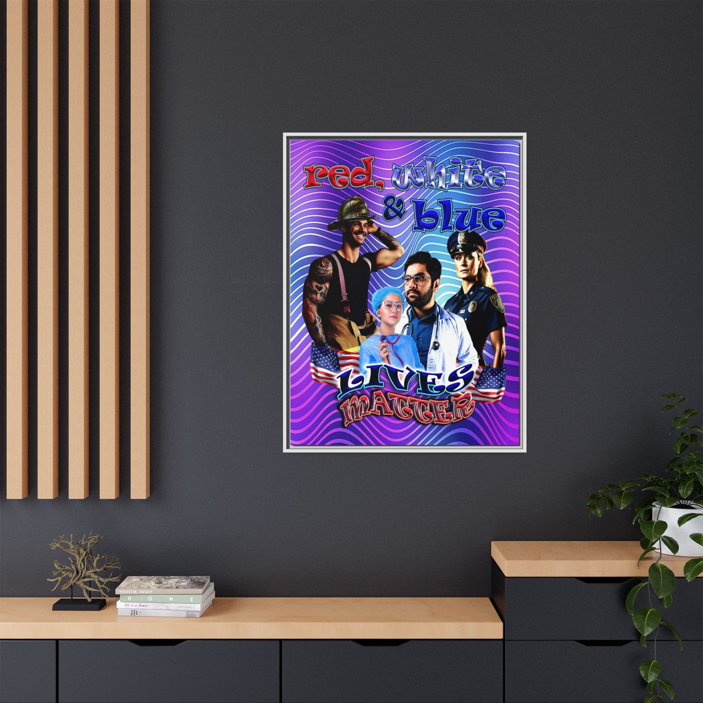 rw&b lives matter - framed canvas art (purple wave)