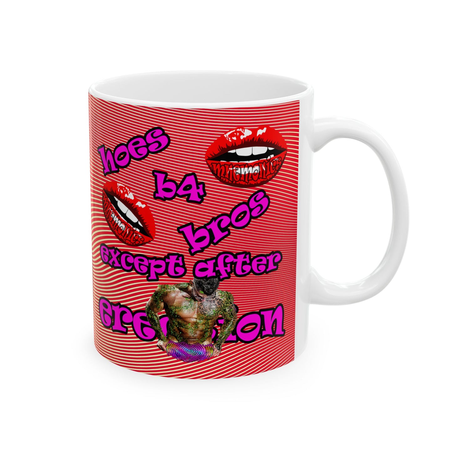 hoes b4 bros - White Mug (yellow-orange wave)
