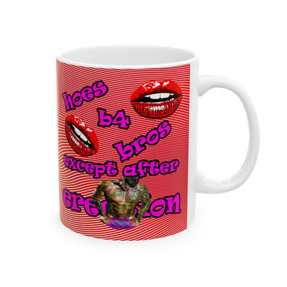 hoes b4 bros - White Mug (yellow-orange wave)