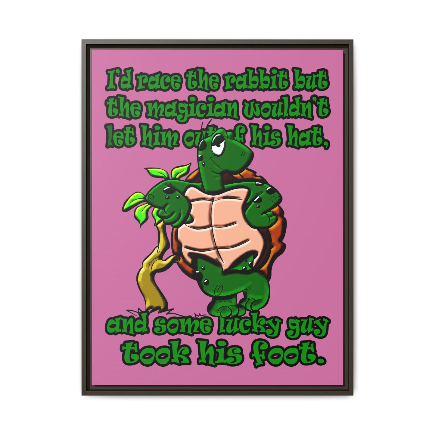 turtle race - framed canvas art (light pink)
