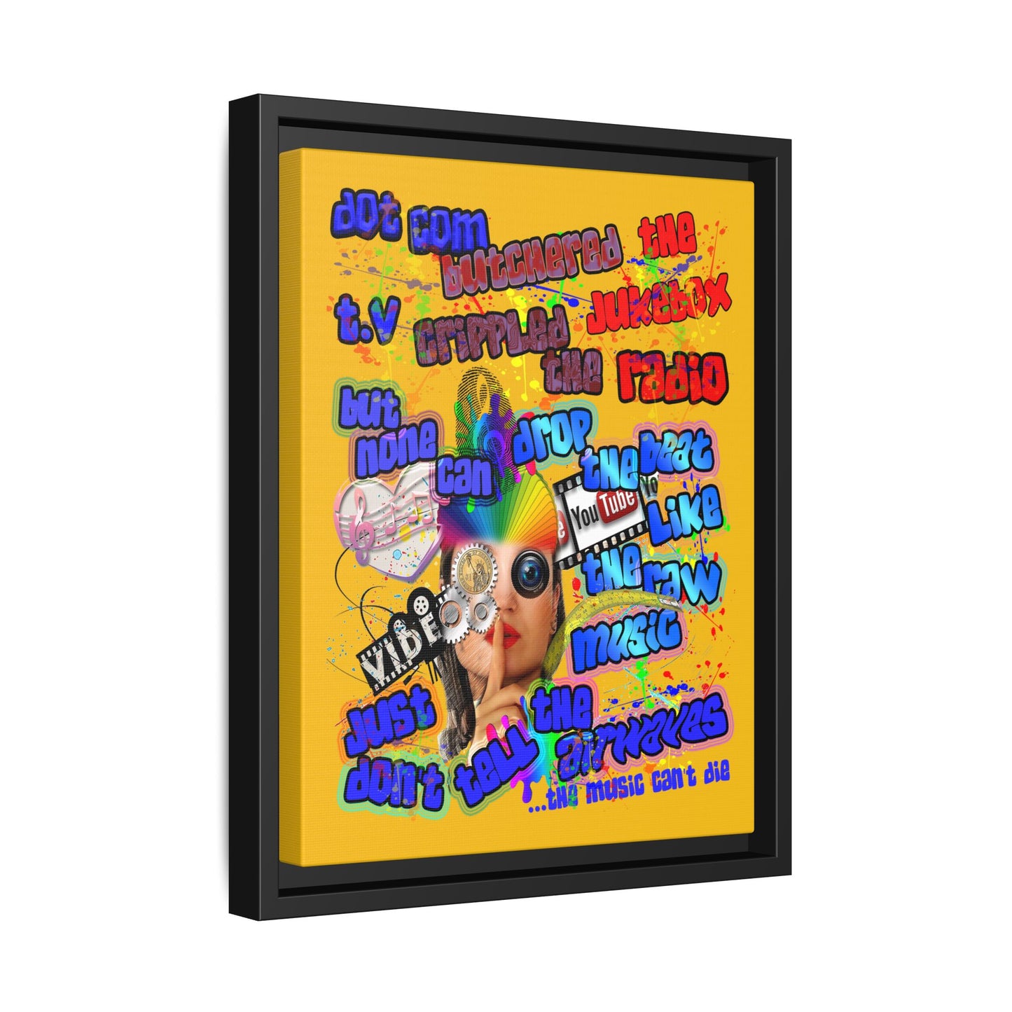 drop the beat - framed canvas art (yellow)