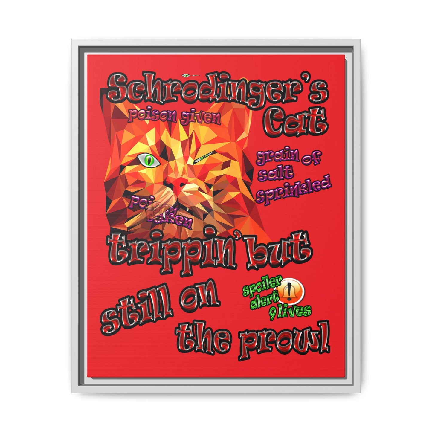 schrodinger's cat - framed canvas art (red)