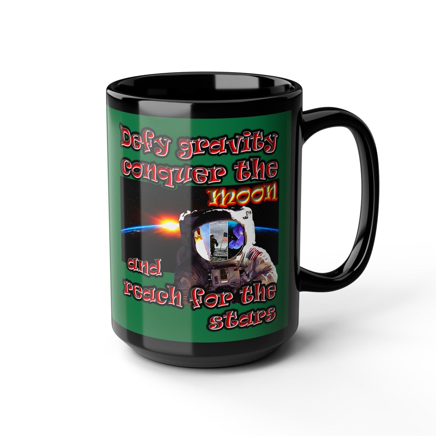 defy conquer reach - Black Mug (dark green)