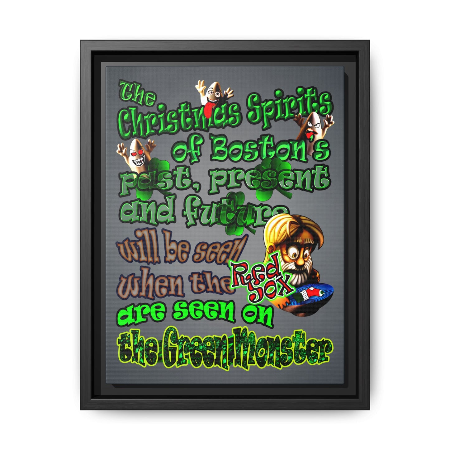 christmas spirits of boston - framed canvas art (grey-light grey)