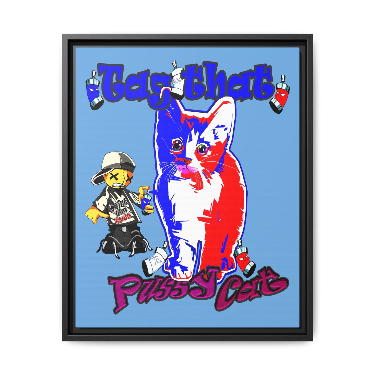 tag that - framed canvas art (light blue)
