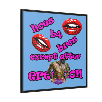 hoes b4 bros - framed canvas art (light blue)