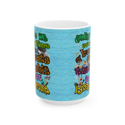 the bum's shit - White Mug (faded blue)