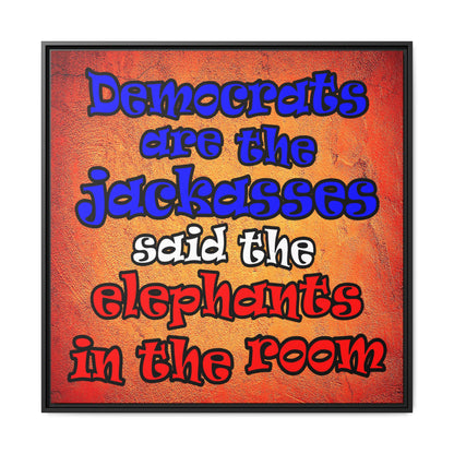 donkeys and elephants - framed canvas art (burnt orange)