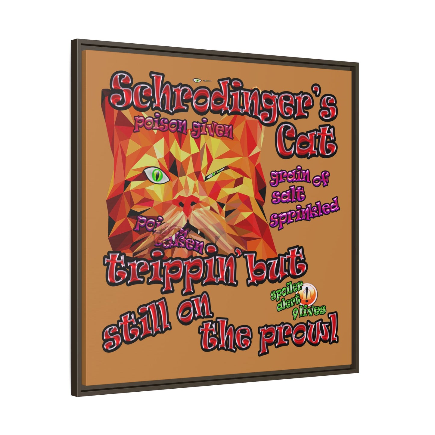 schrodinger's cat - framed canvas art (light brown)