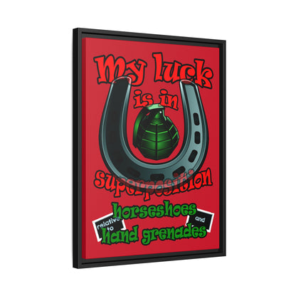 my luck - framed canvas art (dark red)