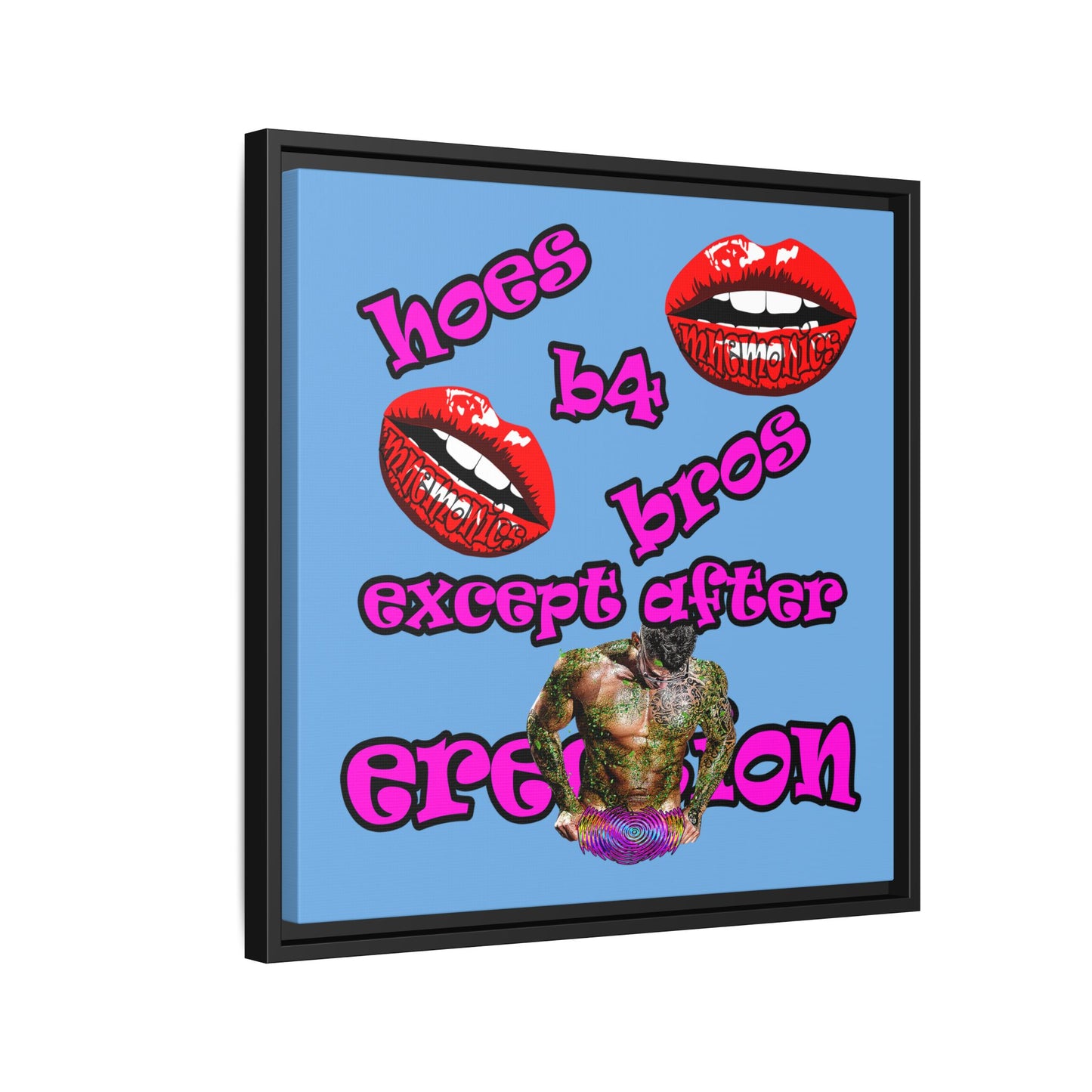 hoes b4 bros - framed canvas art (light blue)