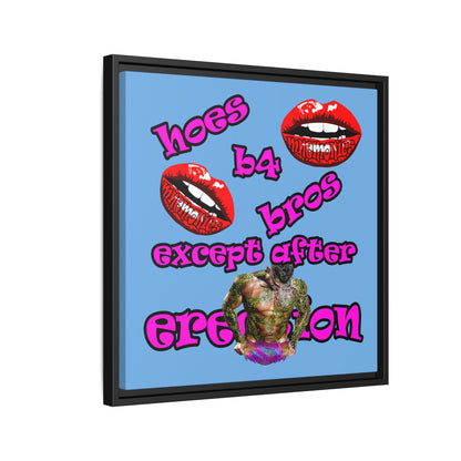 hoes b4 bros - framed canvas art (light blue)