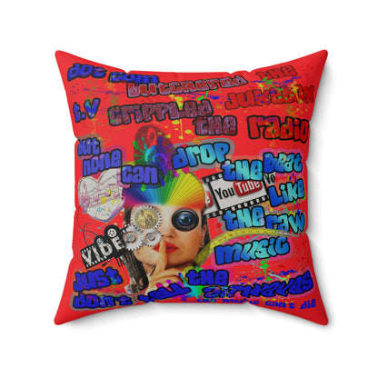 drop the beat - Faux Suede Square Pillow - (red)