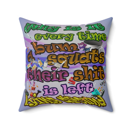 the bum's shit - Spun Polyester Square Pillow - (light blue-pink wave)