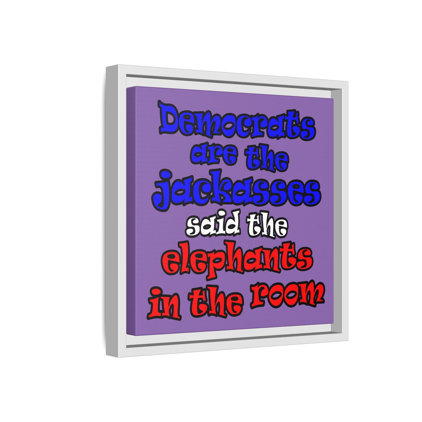 donkeys and elephants - framed canvas art (light purple)