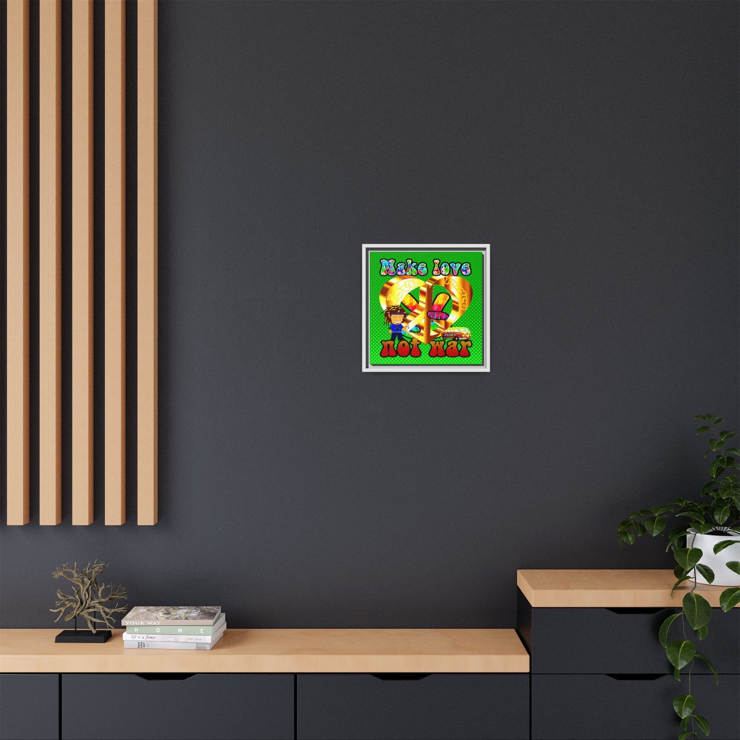 love peace - framed canvas art (logo green)