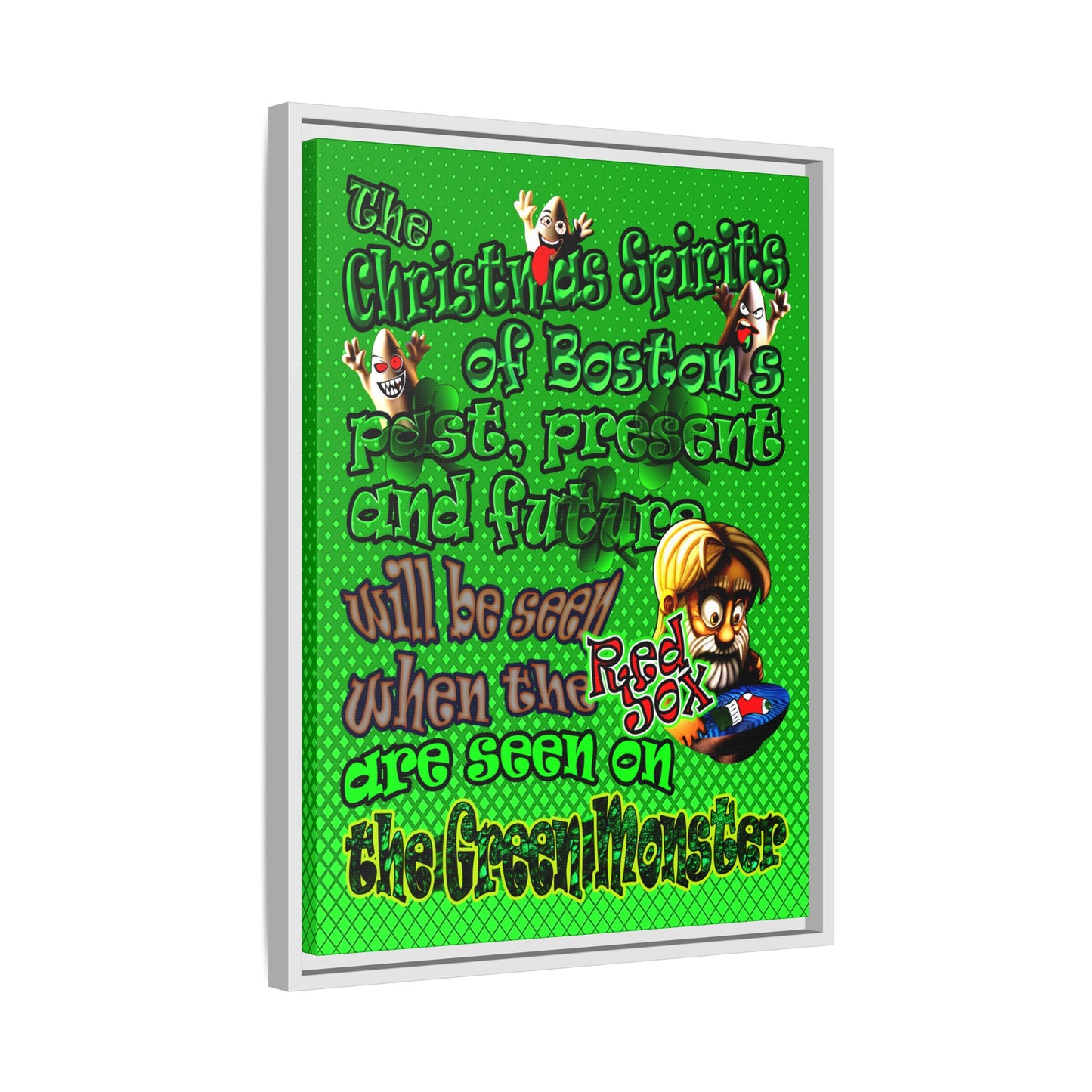 christmas spirits of boston - framed canvas art (logo green)
