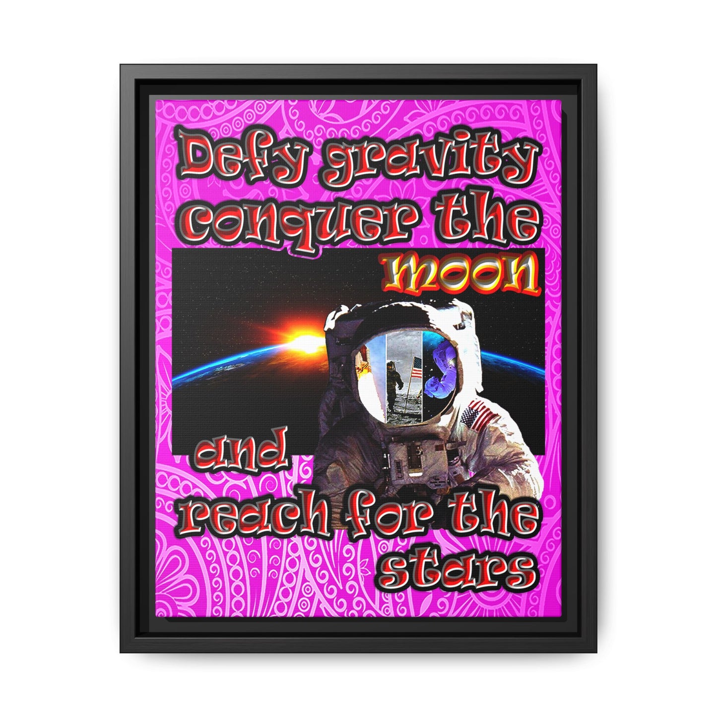 defy conquer reach - framed canvas art (pink swirl)