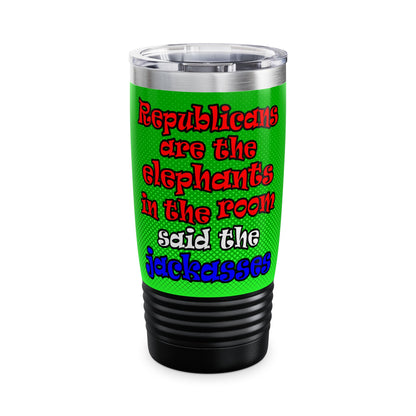 donkeys and elephants - Ringneck Tumbler, 20oz (logo green)