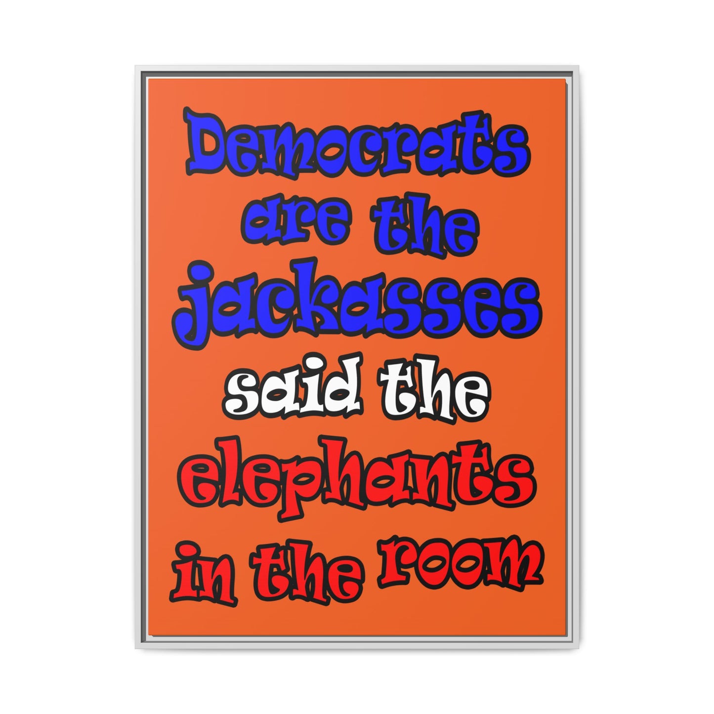 donkeys and elephants - framed canvas art (orange)