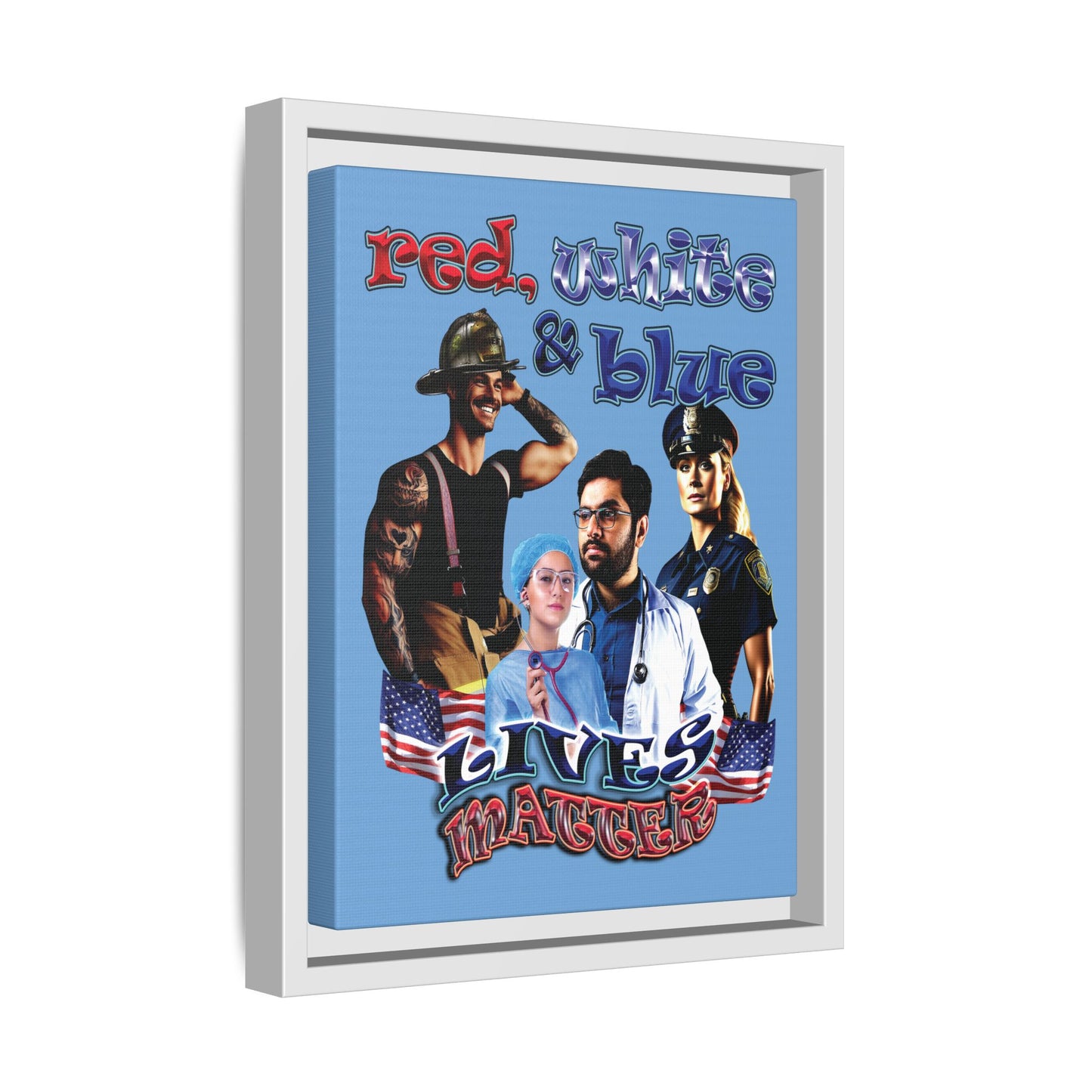 rw&b lives matter - framed canvas art (light blue)