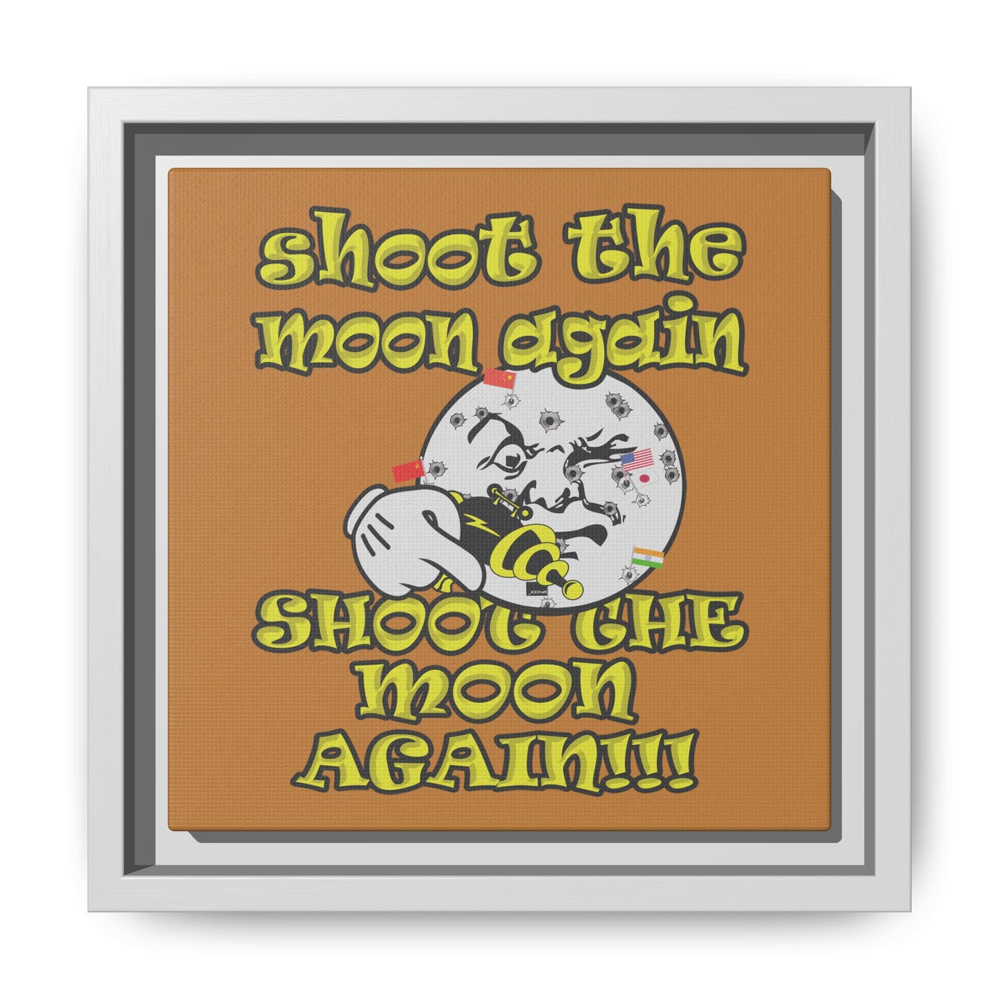 shoot the moon again - framed canvas art (light brown)