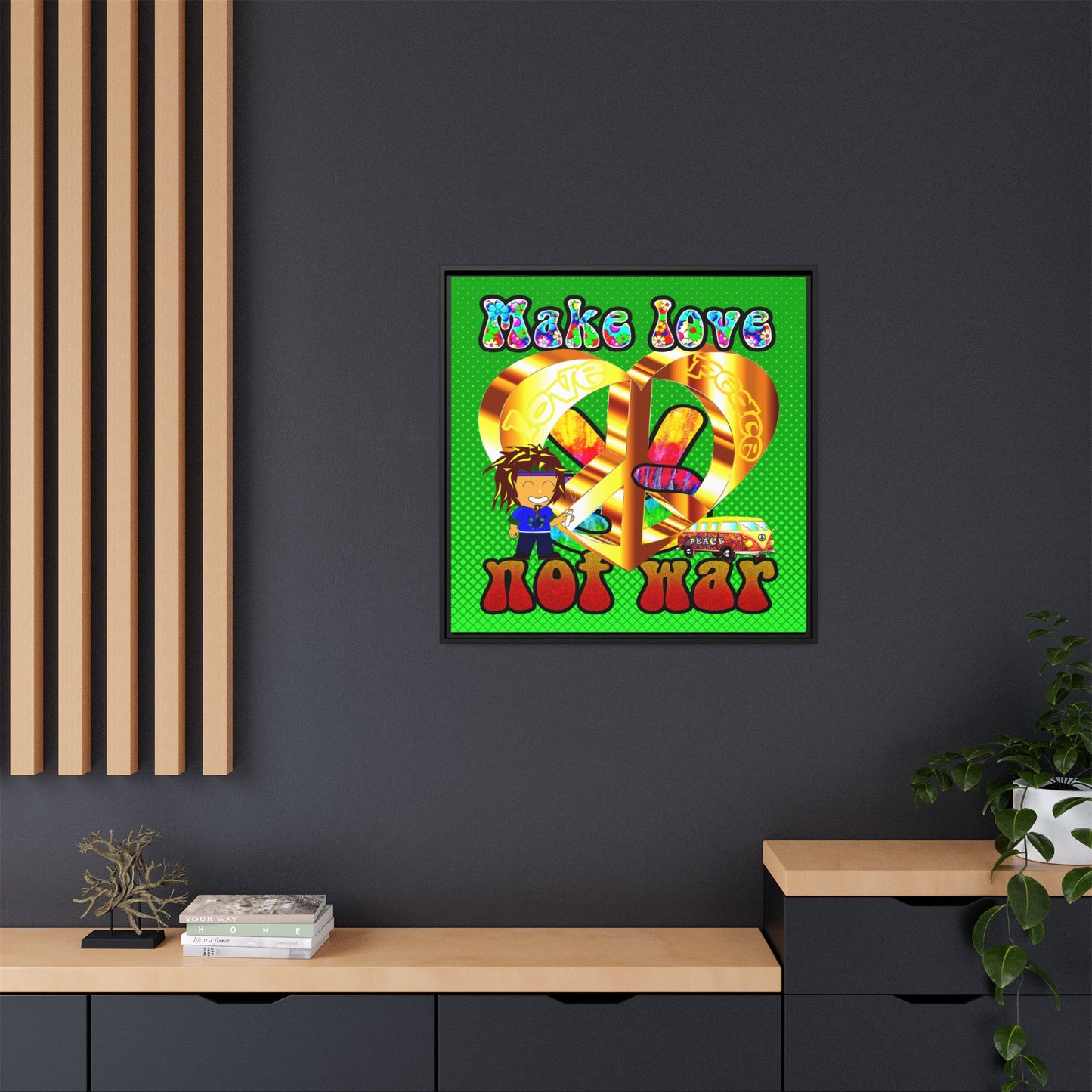 love peace - framed canvas art (logo green)