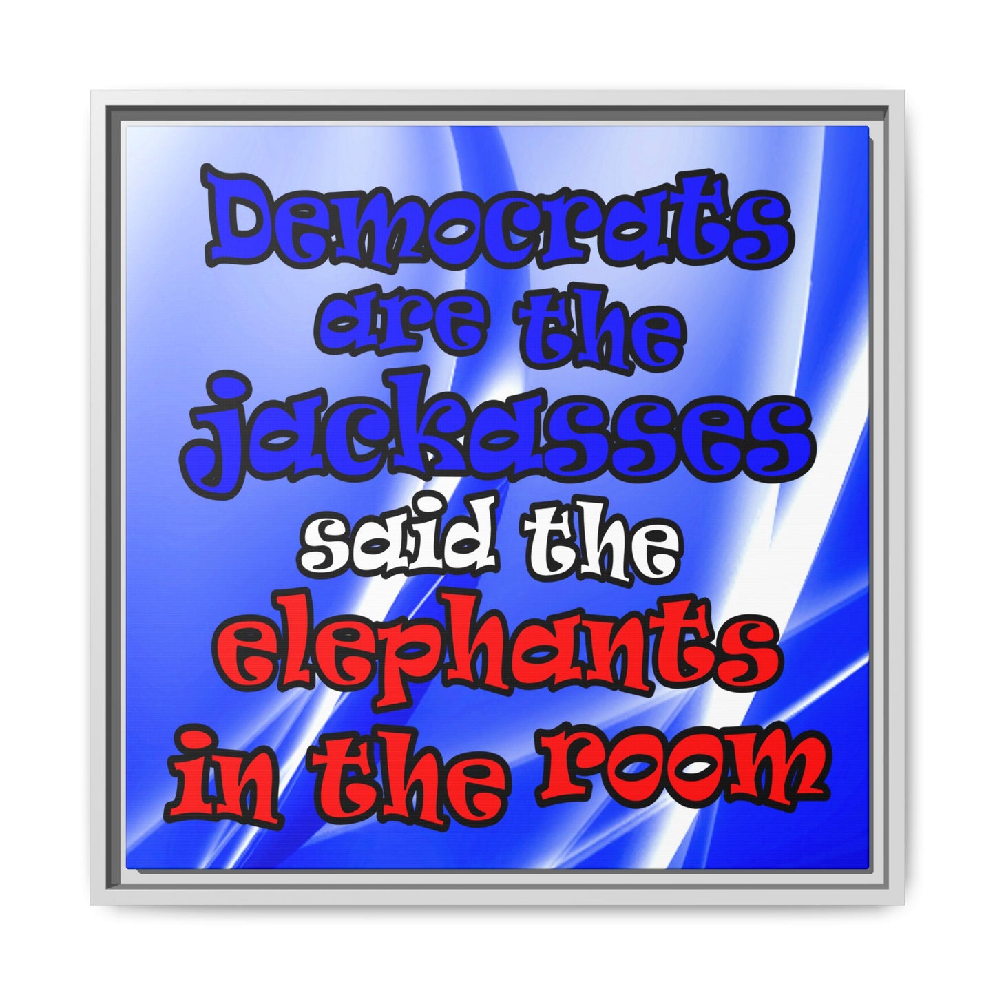 donkeys and elephants - framed canvas art (blue-white wave)