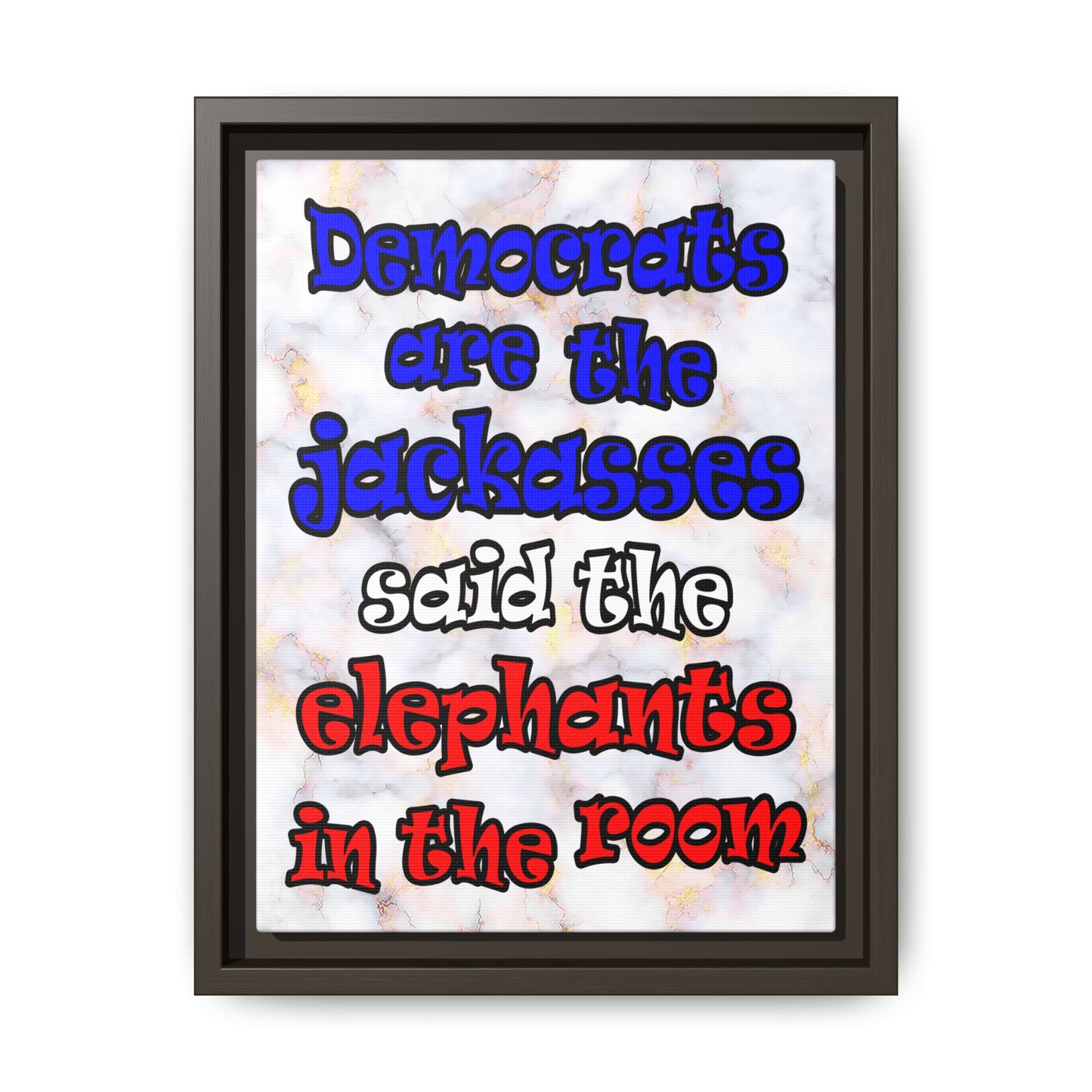 donkeys and elephants - framed canvas art (white marble)