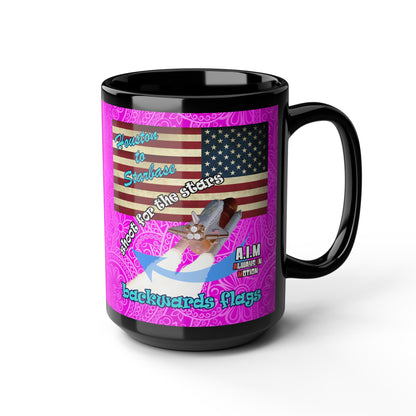 shoot for the stars - Black Mug (pink swirl)