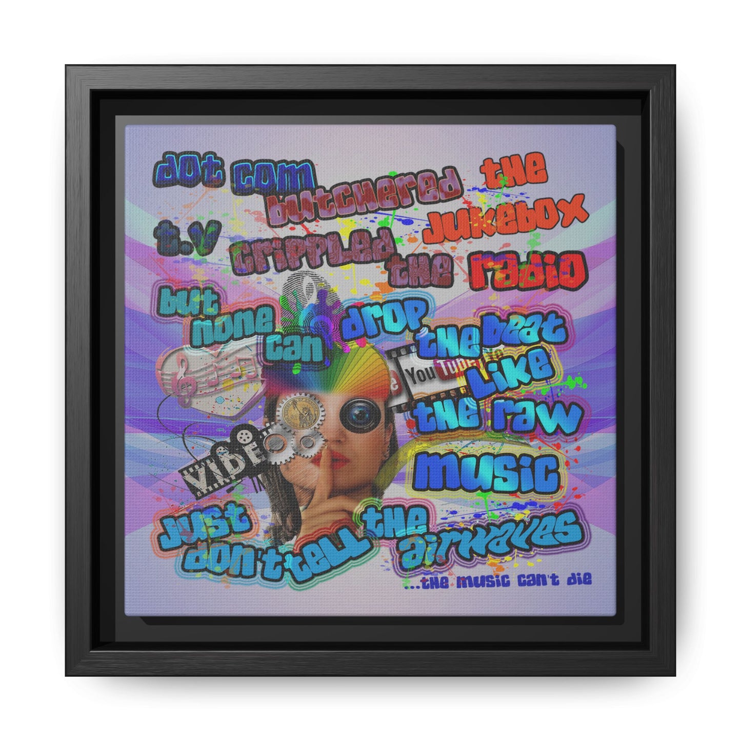 drop the beat - framed canvas art (light blue-pink wave)
