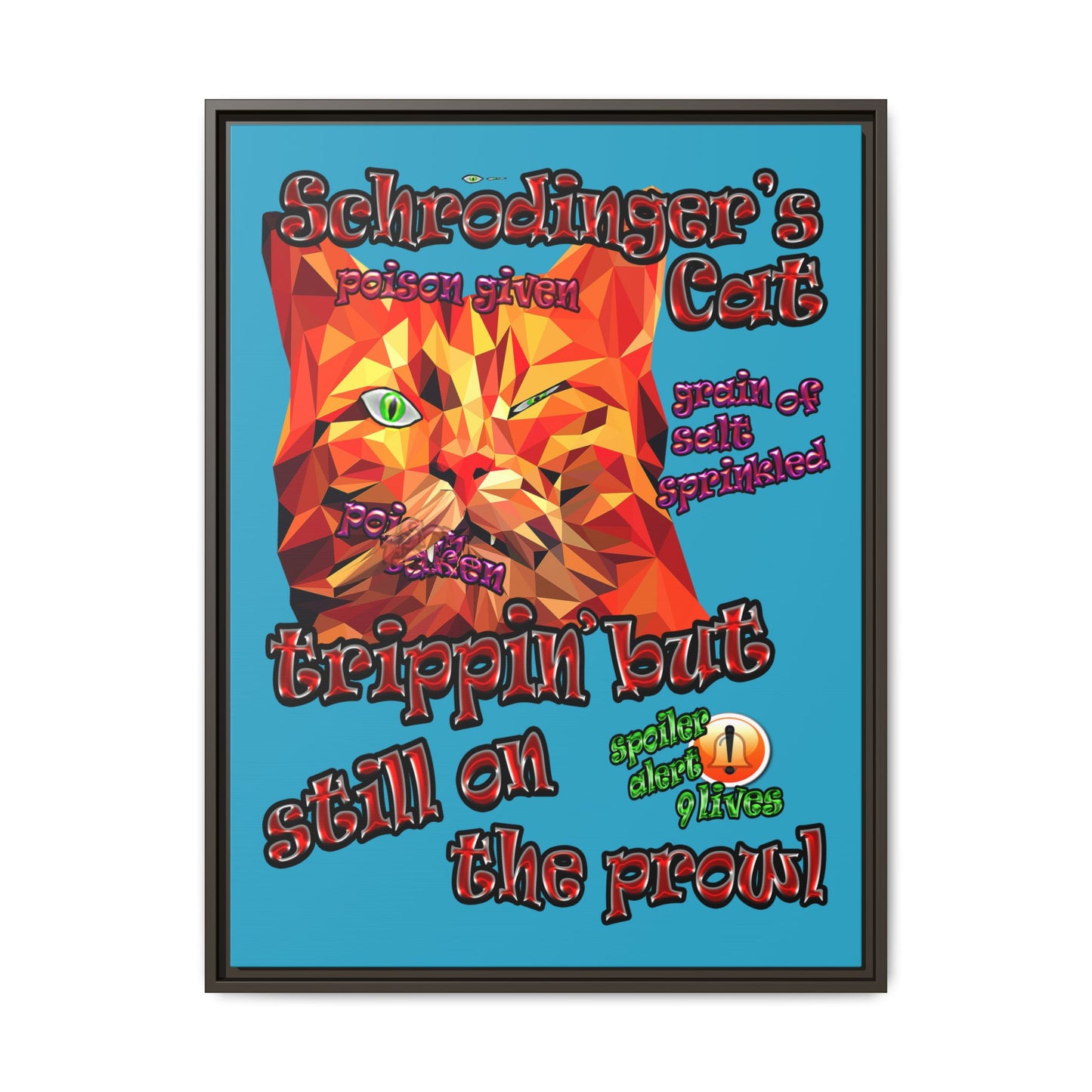 schrodinger's cat - framed canvas art (turquoise)