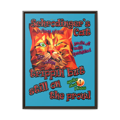 schrodinger's cat - framed canvas art (turquoise)