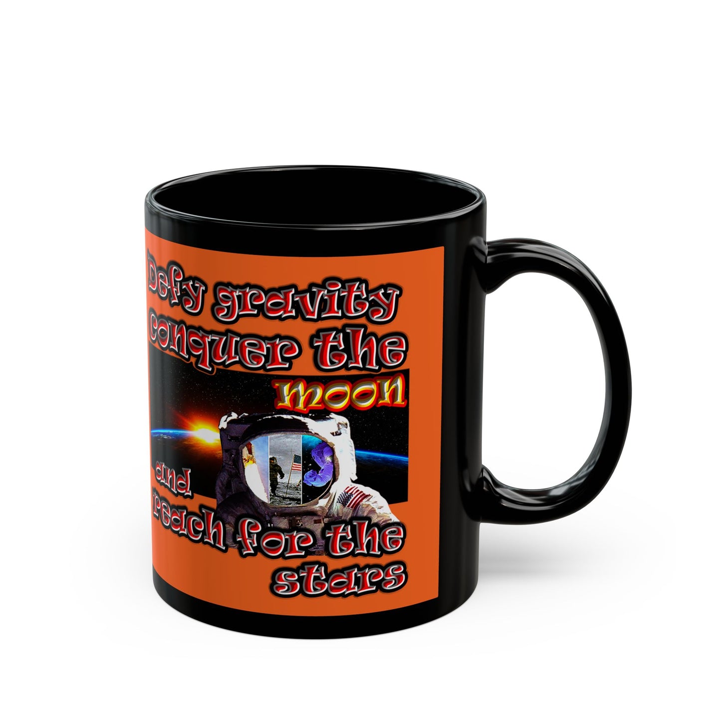 defy conquer reach - Black Mug (orange)
