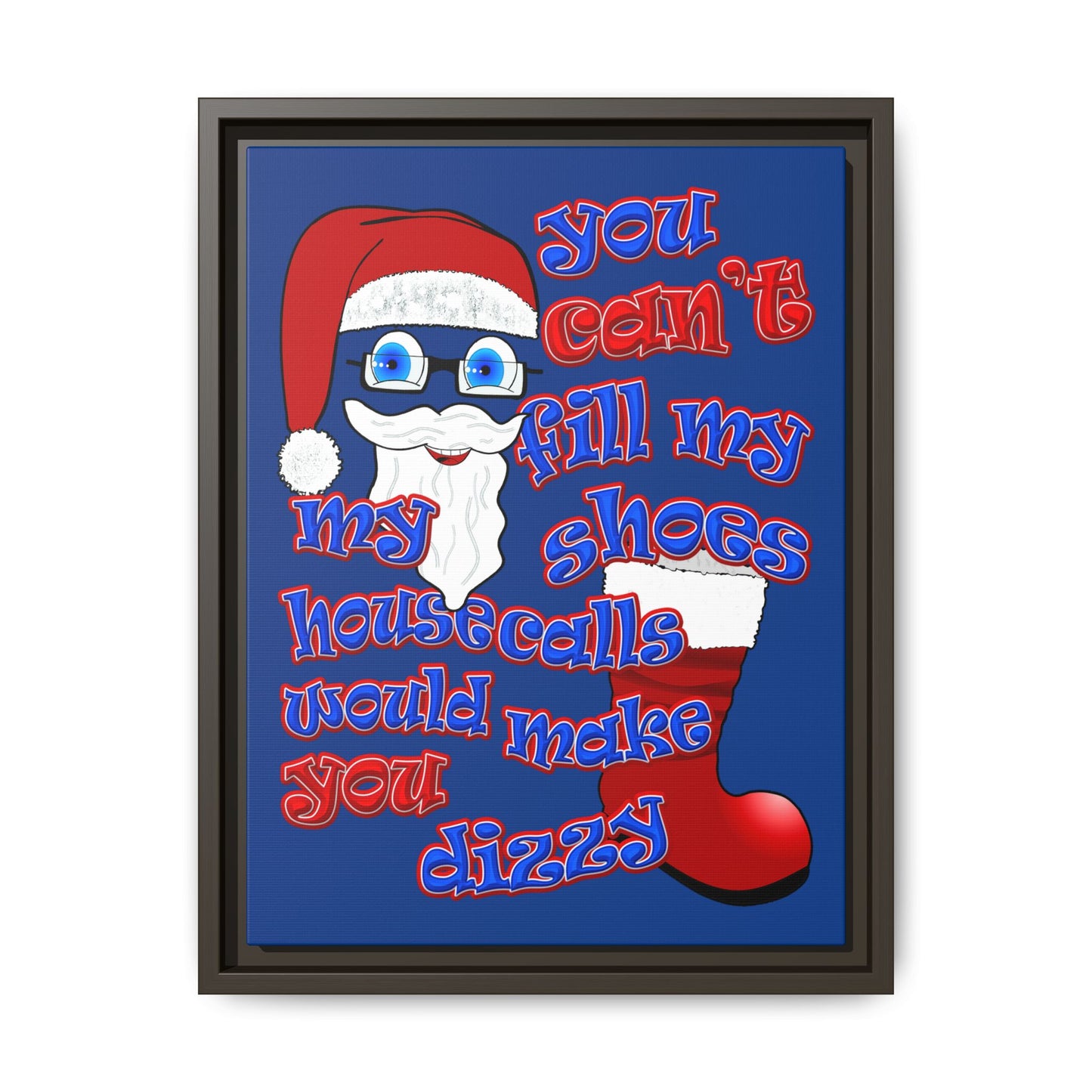 santa's shoes - framed canvas art (dark blue)