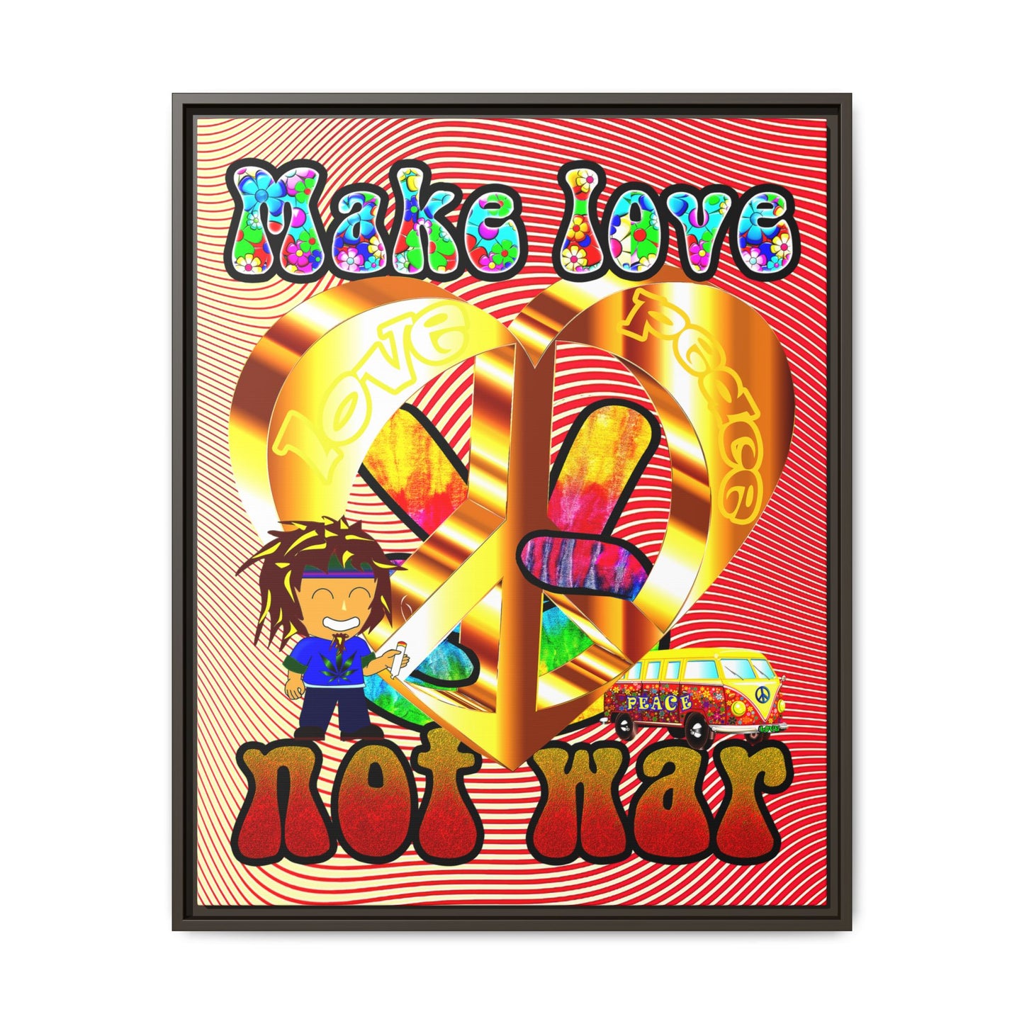 love peace - framed canvas art (yellow-orange wave)