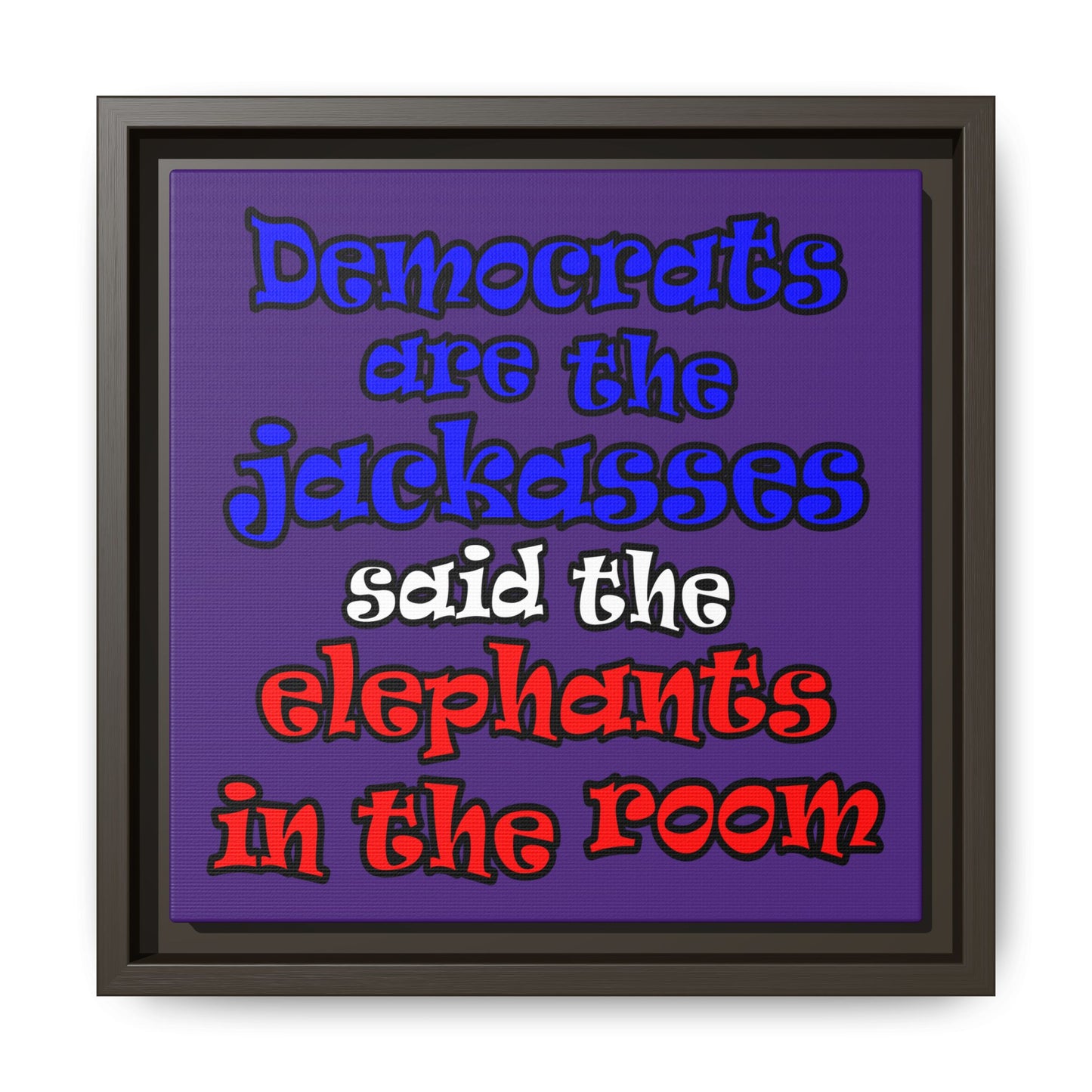 donkeys and elephants - framed canvas art (purple)