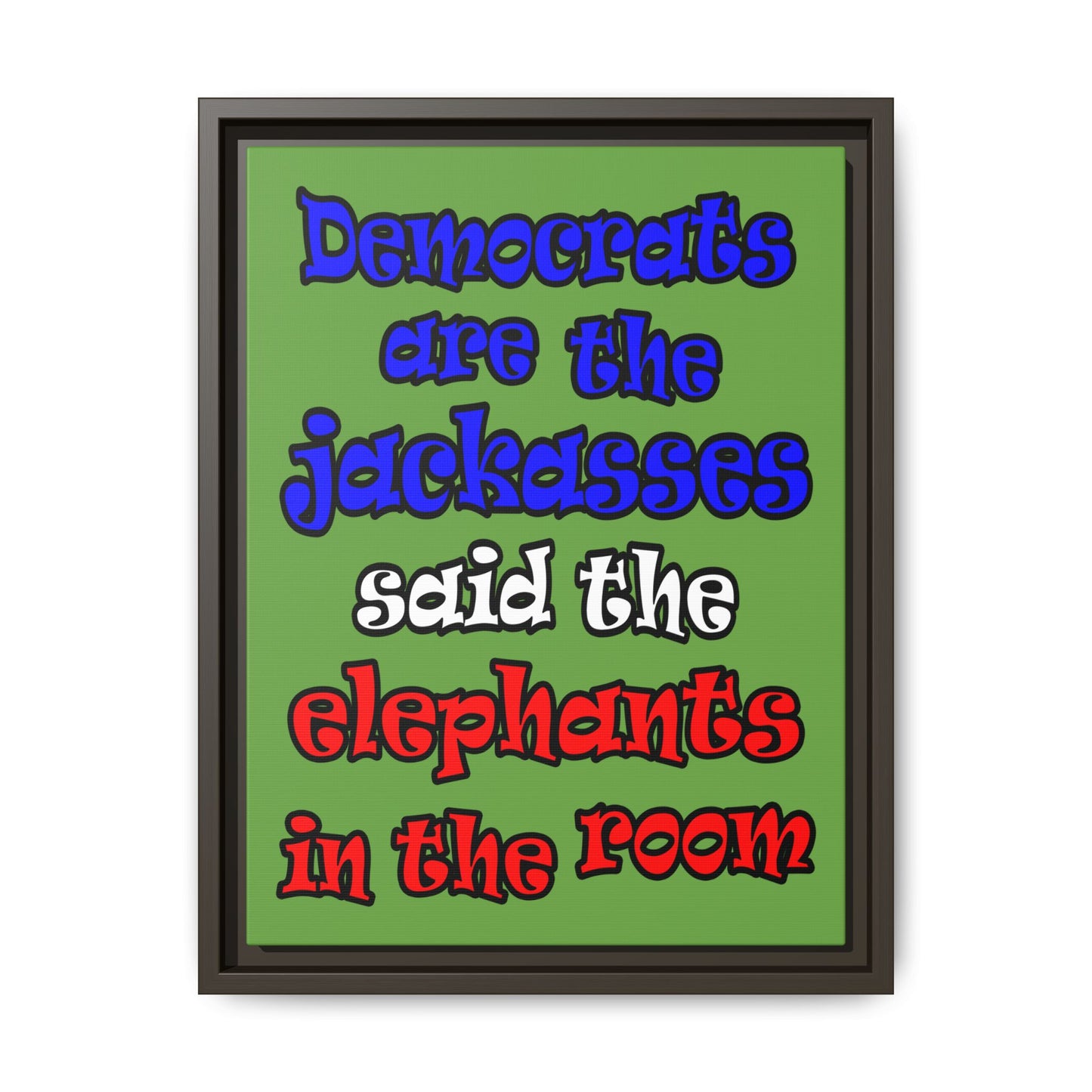 donkeys and elephants - framed canvas art (green)