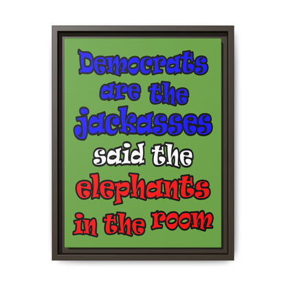 donkeys and elephants - framed canvas art (green)