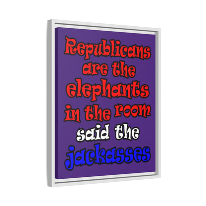 donkeys and elephants - framed canvas art (purple)