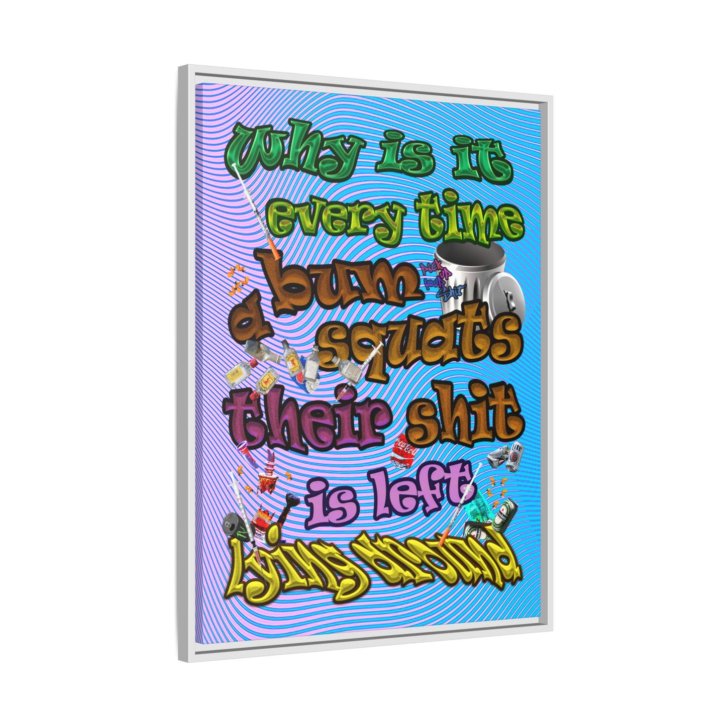 the bum's shit - framed canvas art (light blue-purple wave)