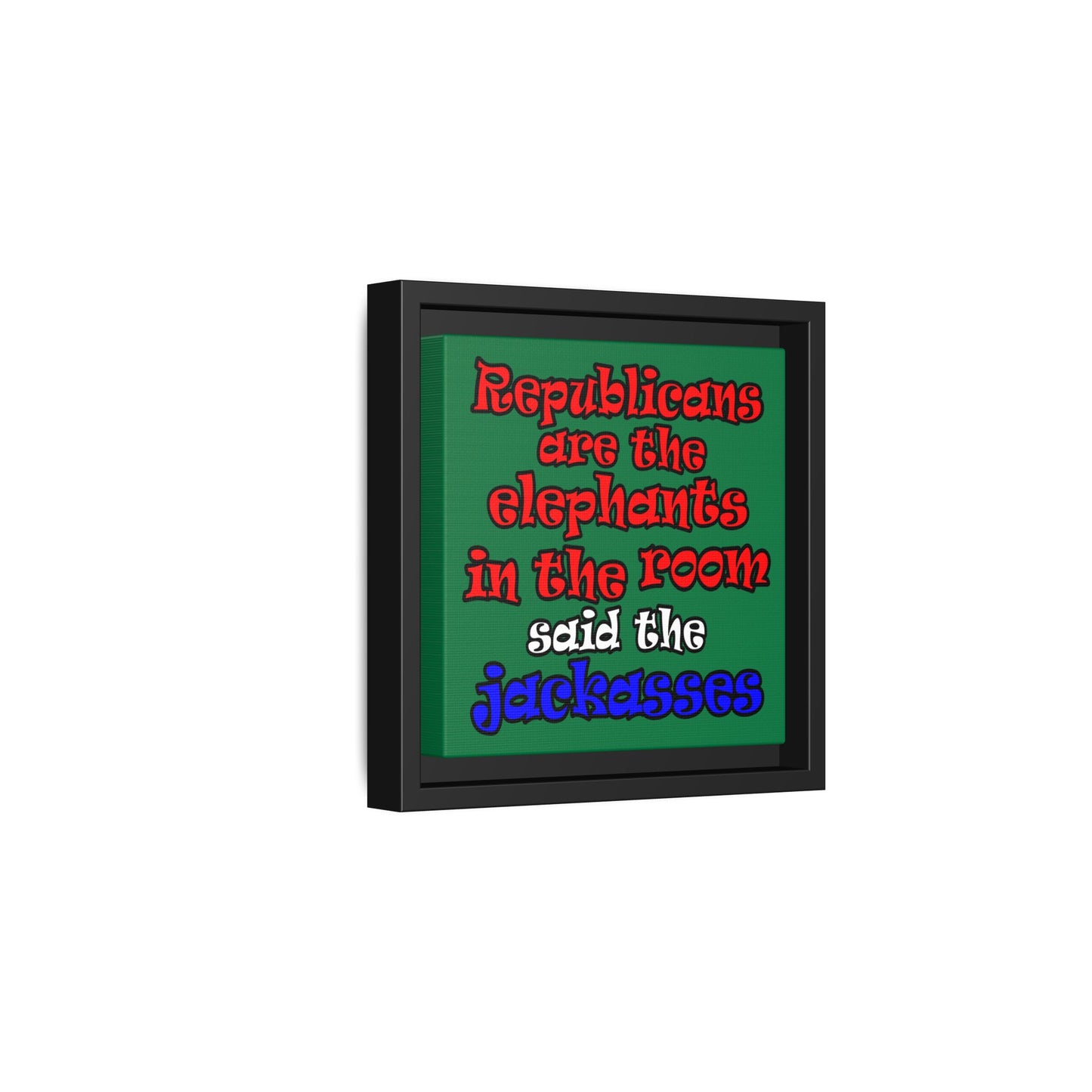 donkeys and elephants - framed canvas art (dark green)
